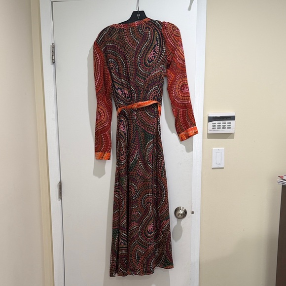 SALONI Long-Sleeve Paisley Wrap Maxi Dress in Red, Orange and Pink - Picture 4 of 4